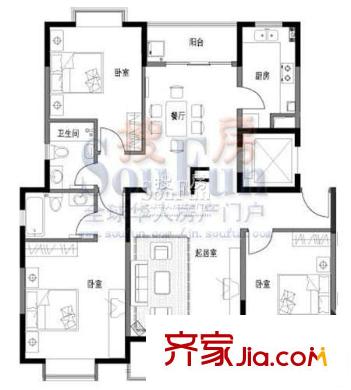 鑫苑碧水尚景 3室 戶型圖