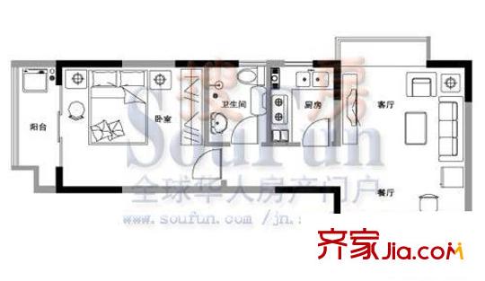 鑫苑碧水尚景 1室 戶型圖