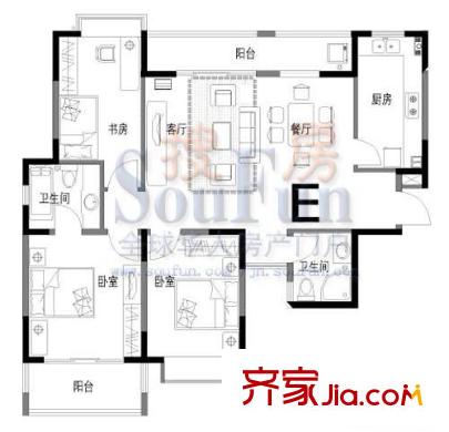 鑫苑碧水尚景 3室 戶型圖