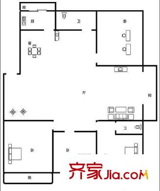 齊魯花園 4室 戶型圖