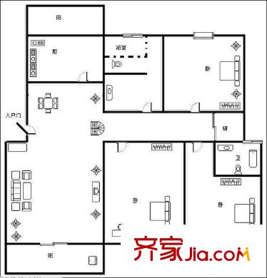齊魯花園 3室 戶型圖