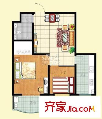 正大城市花園戶型圖3-D戶型 2居室 2室2廳1衛(wèi)