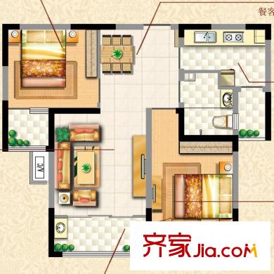 保利花園戶型圖三期A5戶型 2室2廳1衛(wèi)1廚