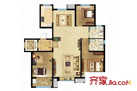 三箭?瑞景苑F-140戶型 3室2廳2衛(wèi)1廚