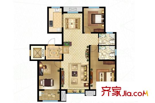 三箭?瑞景苑G-125戶型 3室2廳2衛(wèi)1廚