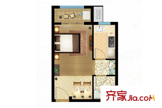 三箭?瑞景苑A6戶型 1室1廳1衛(wèi)1廚