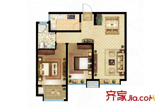 三箭?瑞景苑A2戶型 2室2廳1衛(wèi)1廚