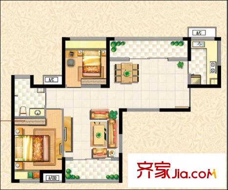 保利花園 2室 戶型圖