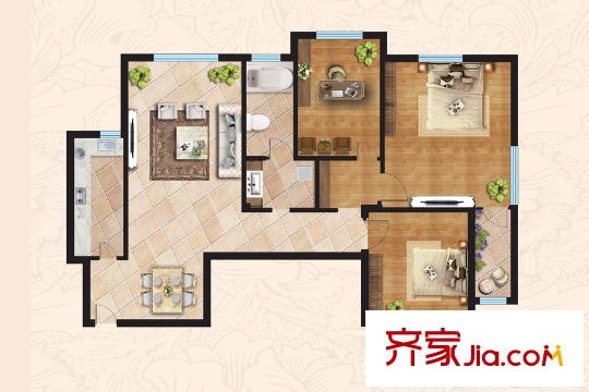 華夏福地1#6#樓F1戶型圖 3室2廳1衛(wèi)1廚