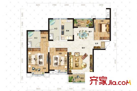 拉菲公館4號(hào)樓E1戶型 3室2廳2衛(wèi)1廚