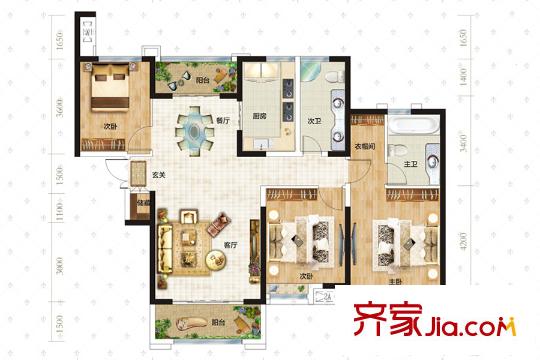 拉菲公館4號(hào)樓E2戶型 3室2廳2衛(wèi)1廚