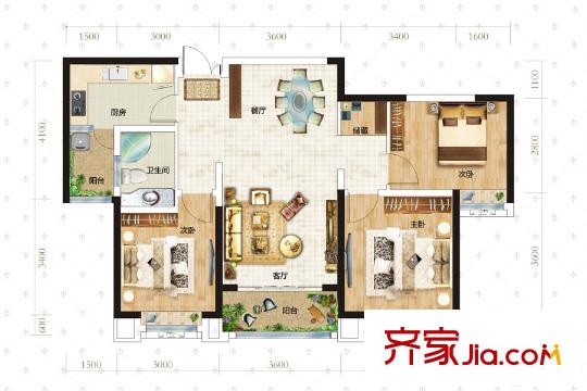 拉菲公館4號(hào)樓F戶型 3室2廳2衛(wèi)1廚