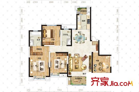拉菲公館5號(hào)樓J戶型 4室2廳2衛(wèi)1廚