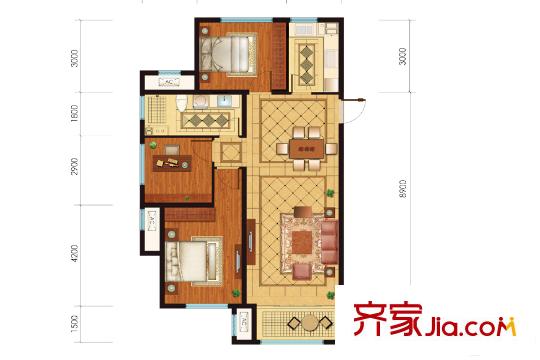 高新綠城玉平方米花園1#、2#、6#、8#樓H戶型 3室2廳1衛(wèi)1廚