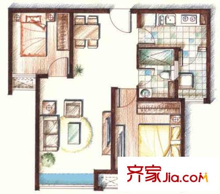 中海紫御東郡 2室 戶型圖