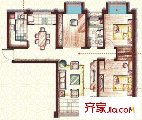 中海紫御東郡 3室 戶型圖