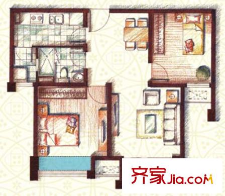 中海紫御東郡 2室 戶型圖