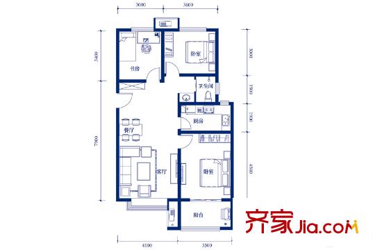 綠地國際城一期1#-4#樓標(biāo)準(zhǔn)層C2戶型 3室2廳1衛(wèi)1廚