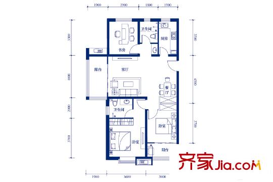 綠地國際城一期1#-4#樓標(biāo)準(zhǔn)層C1戶型 3室2廳2衛(wèi)1廚