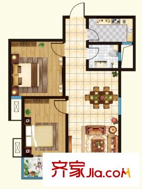 影山府邸獨棟A2戶型 2室2廳1衛(wèi)1廚