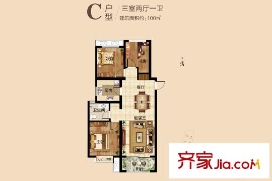 海爾?瀾山公館6、7、9、10#樓C戶型 3室2廳1衛(wèi)1廚