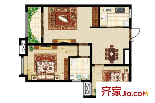 金匯?瀚玉城A3號(hào)樓標(biāo)準(zhǔn)層戶型 2室2廳1衛(wèi)1廚