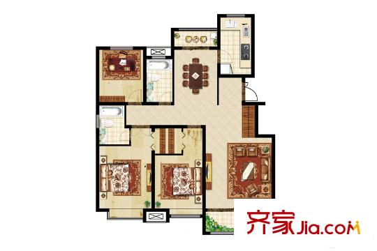 金匯?瀚玉城A3地塊2#樓B戶型 3室2廳2衛(wèi)1廚
