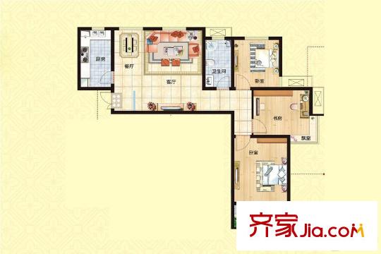 左鄰右舍獨(dú)棟B戶型 3室2廳1衛(wèi)1廚