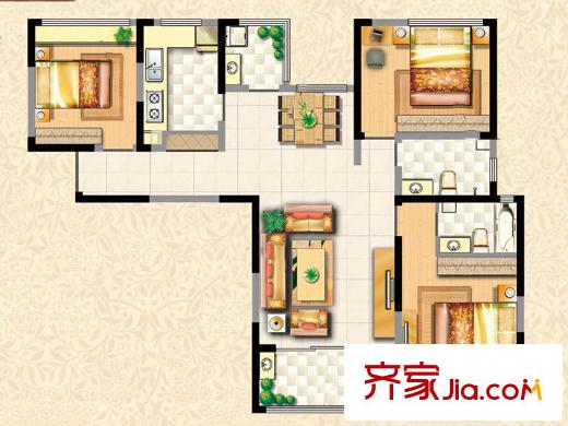保利花園戶型圖三期1#B3戶型 3室2廳2衛(wèi)
