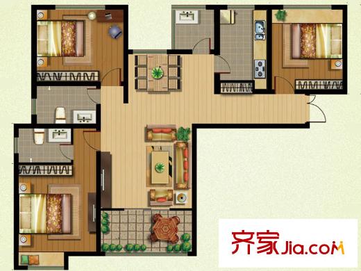 保利花園戶型圖7號(hào)樓B3戶型 3室2廳2衛(wèi)