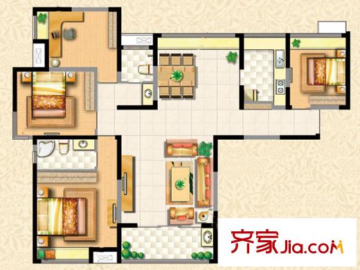 保利花園戶型圖三期1#c3戶型 4室2廳2衛(wèi)