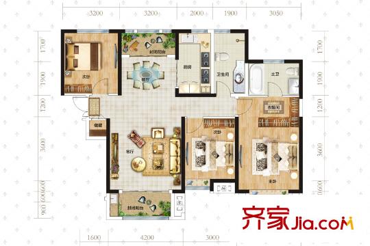 拉菲公館6號(hào)樓L戶型 3室3廳3衛(wèi)1廚