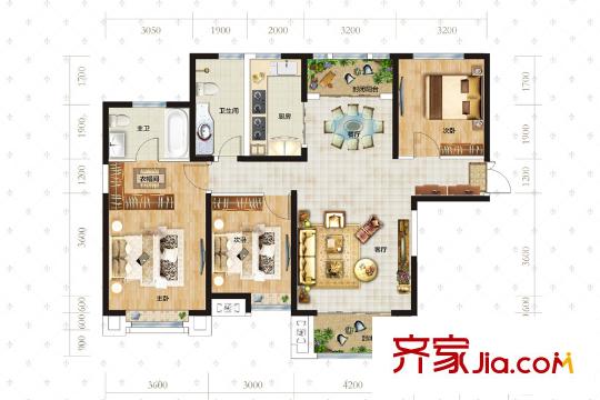 拉菲公館6號(hào)樓M戶型 3室2廳2衛(wèi)1廚