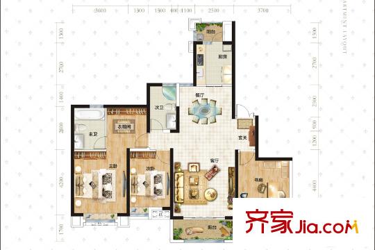 拉菲公館4號(hào)樓G戶型 3室2廳2衛(wèi)1廚