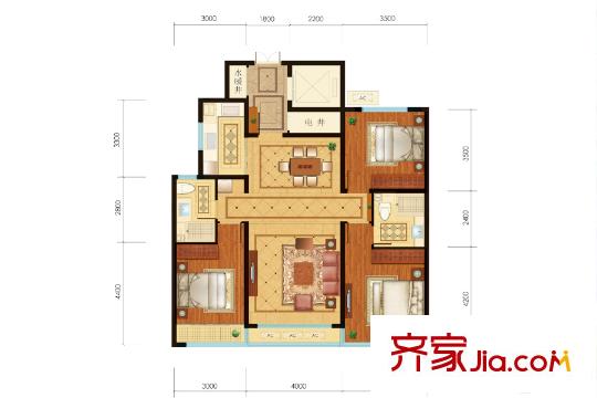 高新綠城玉平方米花園2#、6#樓K戶型 3室2廳2衛(wèi)1廚