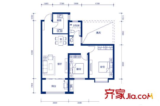 綠地國際城一期1#-4#樓標(biāo)準(zhǔn)層B戶型 3室2廳1衛(wèi)1廚