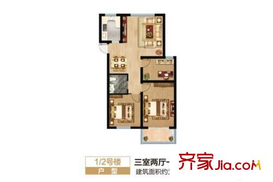 銀都花園1#2#樓A戶型 3室2廳1衛(wèi)1廚