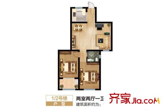 銀都花園1#2#樓B戶型 2室2廳1衛(wèi)1廚