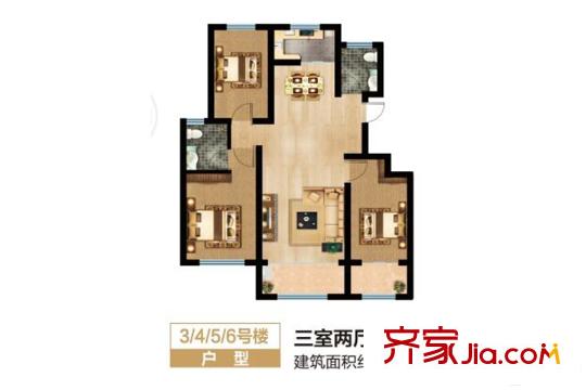 銀都花園3#4#5#6#樓D戶型 3室2廳2衛(wèi)1廚