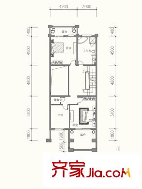 原山九號D1聯(lián)排2F戶型圖 3室1廳4衛(wèi)1廚