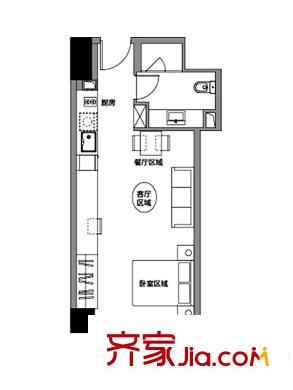 世茂國際廣場A-D棟公寓標(biāo)準(zhǔn)層I戶型 1室1廳1衛(wèi)1廚