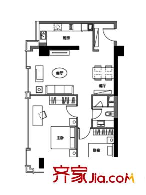 世茂國際廣場A-D棟公寓標(biāo)準(zhǔn)層A戶型 2室2廳1衛(wèi)1廚