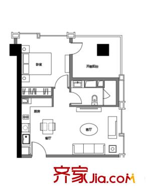 世茂國際廣場A-D棟公寓標(biāo)準(zhǔn)層C戶型 2室2廳1衛(wèi)1廚