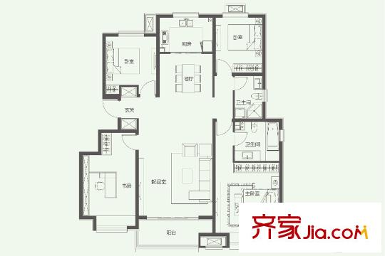 華潤(rùn)?仰山云棲徑洋房標(biāo)準(zhǔn)層戶(hù)型 4室2廳2衛(wèi)1廚