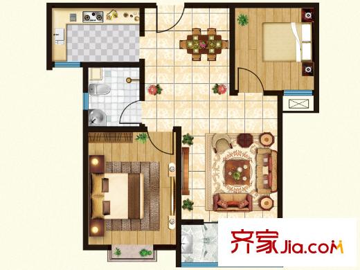 影山府邸獨棟C2戶型 2室2廳1衛(wèi)1廚