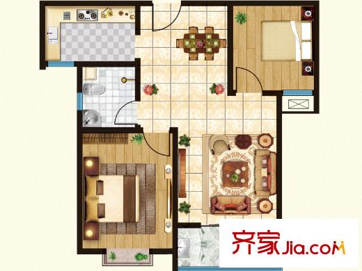 影山府邸獨棟B2戶型 2室2廳1衛(wèi)1廚