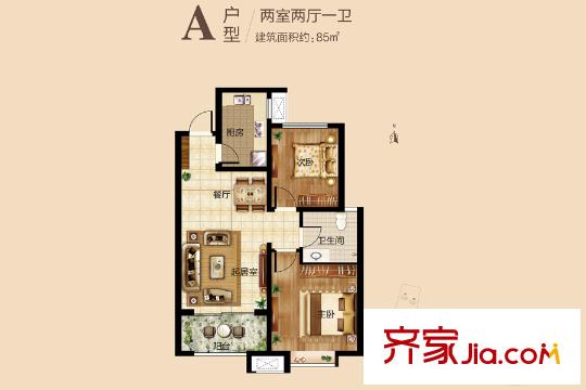 海爾?瀾山公館9、10#樓A戶型 2室2廳1衛(wèi)1廚