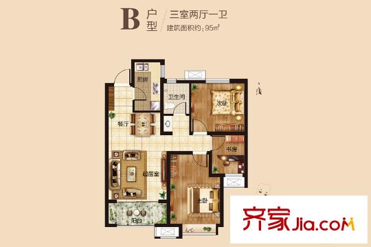 海爾?瀾山公館1-8、10#樓B戶型 3室2廳1衛(wèi)1廚
