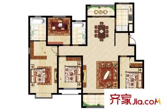 金匯?瀚玉城A5-4#、5#樓E戶型二-十一層戶型 4室2廳2衛(wèi)1廚