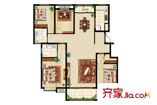 金匯?瀚玉城A4-2#3#樓D3戶型標準層戶型 4室2廳2衛(wèi)1廚